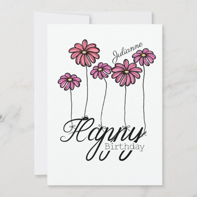 Cartão Birthday Card w Pink Flower Balloons and Name (Frente)