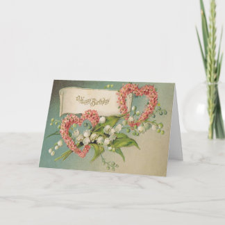 Cartão Birthday Card w/ Pink Hearts & Lily of the Valley