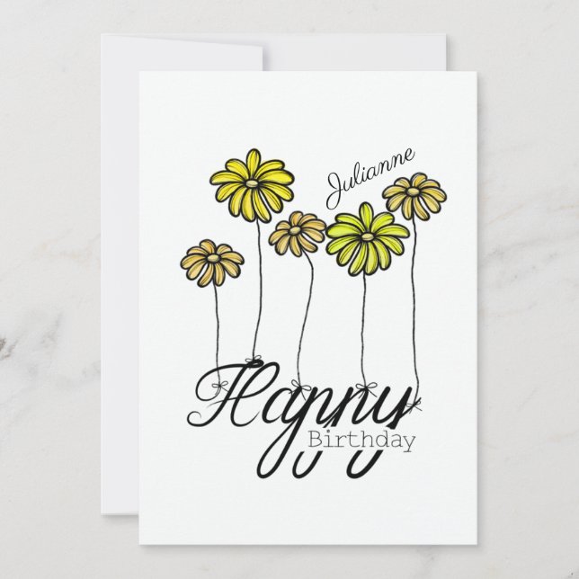 Cartão Birthday Card w Yellow Flower Balloons and Name (Frente)