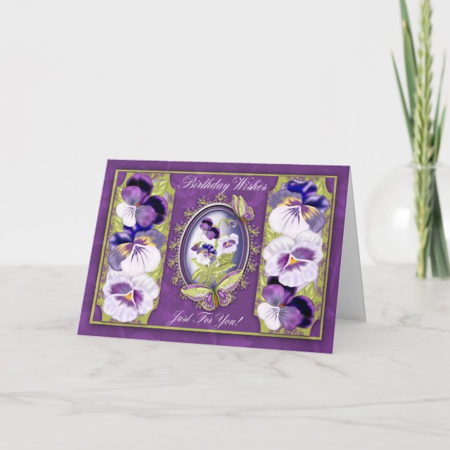 Cartão Birthday Card With Butterflies And Pansies (Frente)
