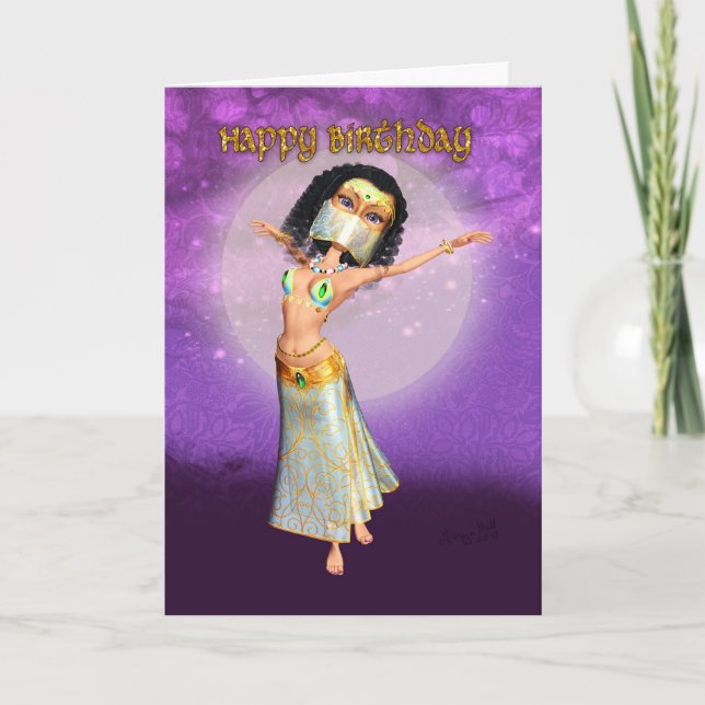 Cartão Birthday Card With Cute Arabian Night Dancer (Frente)
