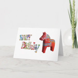 Cartão Birthday Card with Dala Horse