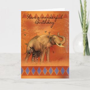 Cartão Birthday Card With Elephant Butterfly And Zebra