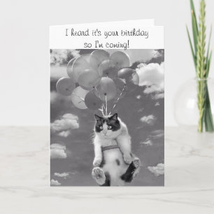 Cartão Birthday Card with flying Cat