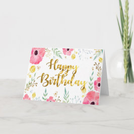 Cartão Birthday Card with gold foil font/Floral border