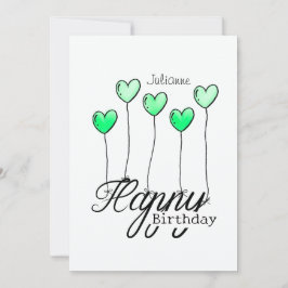 Cartão Birthday Card With Green Heart Balloons And Name