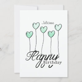 Cartão Birthday Card With Mint Heart Balloons And Name