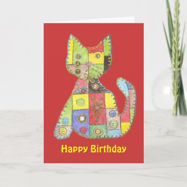 Cartão Birthday Card with patchwork cat (Frente)