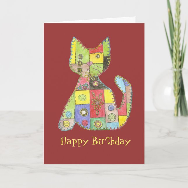 Cartão Birthday Card with patchwork cat (Frente)