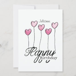 Cartão Birthday Card With Pink Heart Balloons And Name