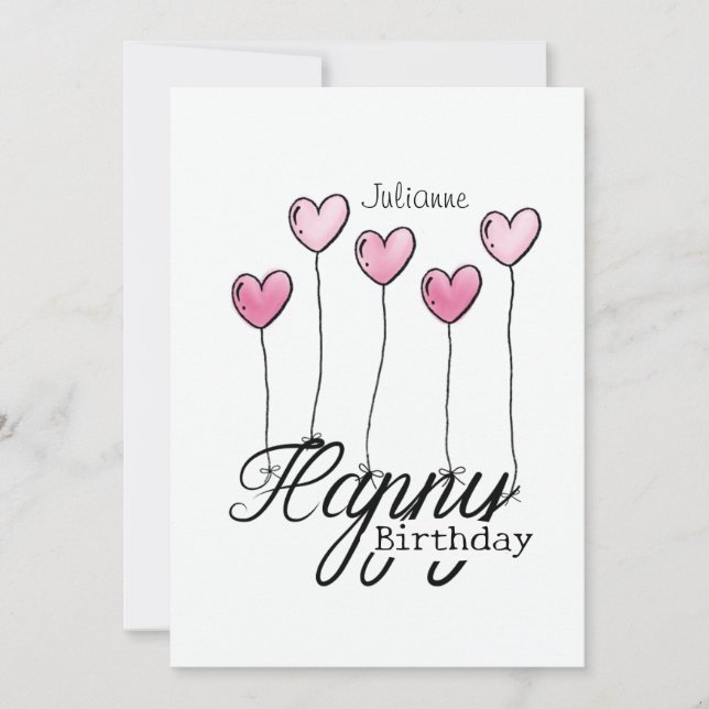 Cartão Birthday Card With Pink Heart Balloons And Name (Frente)