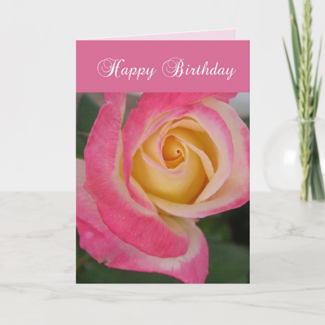 Cartão Birthday Card with Pink Rose, Religious, Christian (Frente)