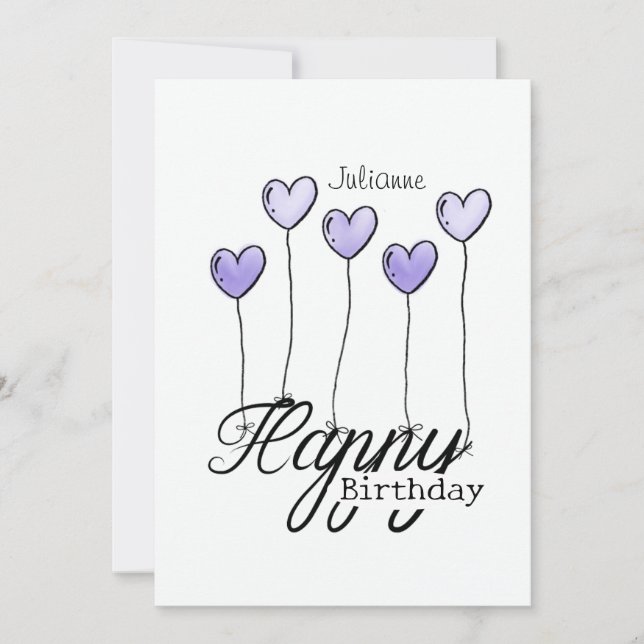 Cartão Birthday Card With Purple Heart Balloons And Name (Frente)