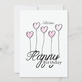 Cartão Birthday Card With Rosé Heart Balloons And Name