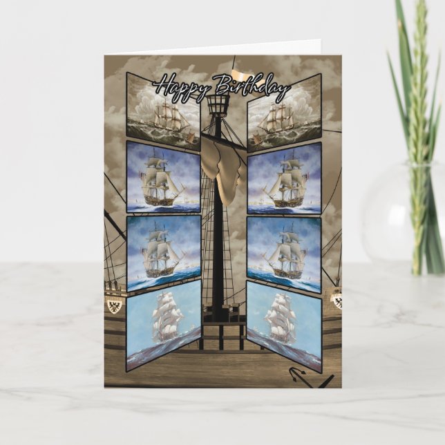 Cartão Birthday Card with Tall Ships, Caravel, Sloop (Frente)
