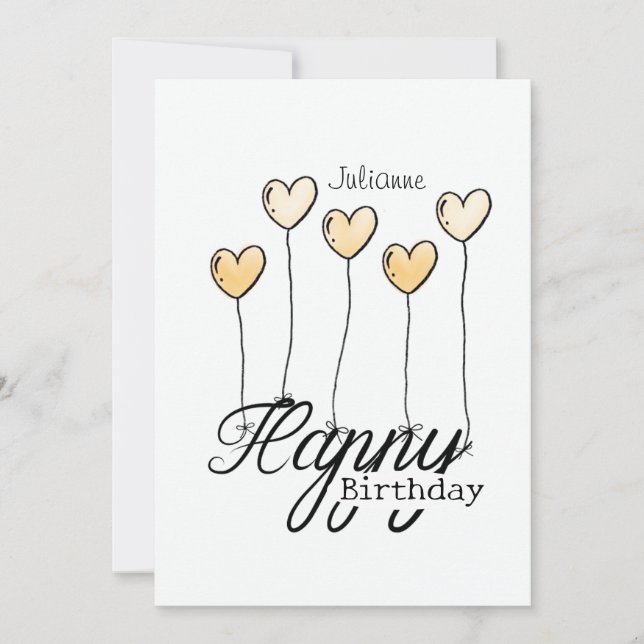 Cartão Birthday Card With Yellow Heart Balloons And Name (Frente)