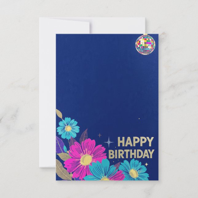 Cartão birthday cards blue modern flowers retro (Frente)