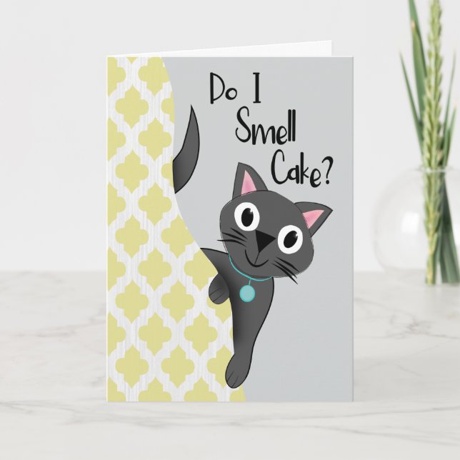 Cartão Birthday Cat Do I Smell Cake (Frente)