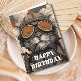 Cartão Birthday Cat Pilot Aviator Cool Funny Aviation