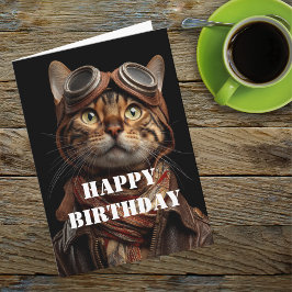 Cartão Birthday Cat Pilot Aviator Cool Funny Aviation