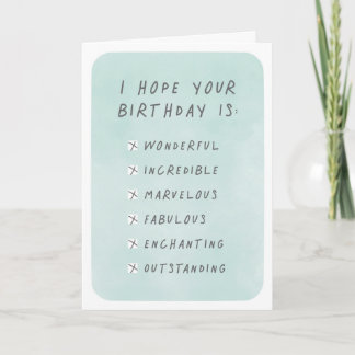 Cartão Birthday Checklist Greeting Card
