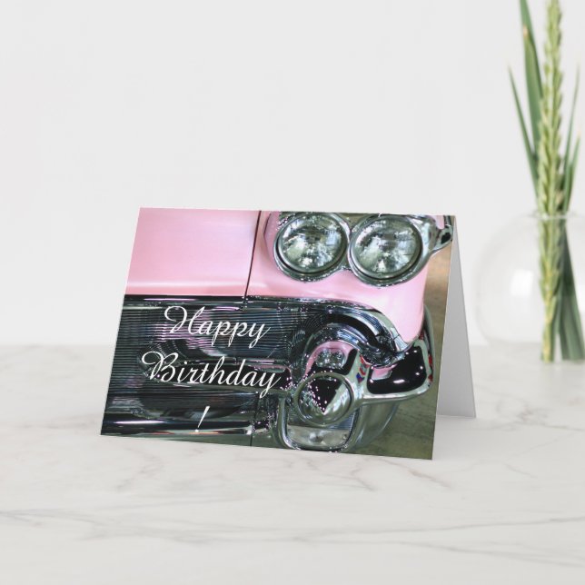 Cartão Birthday Classic Pink Car greeting card (Frente)