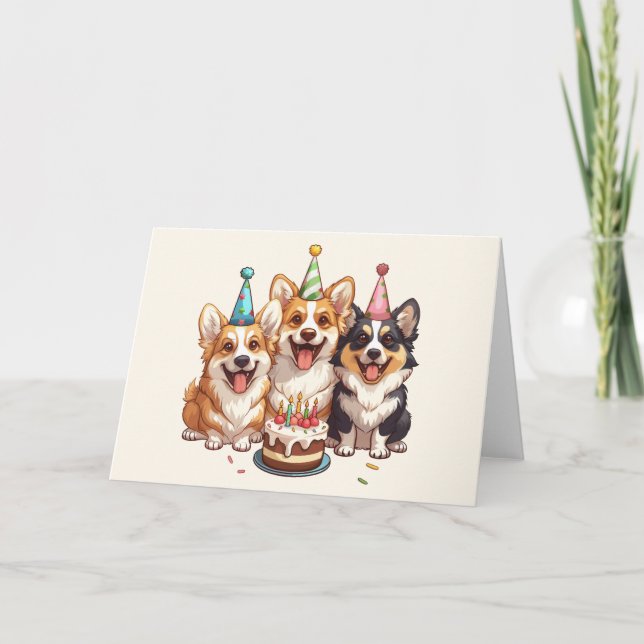 Cartão Birthday Corgi Dogs (Frente)