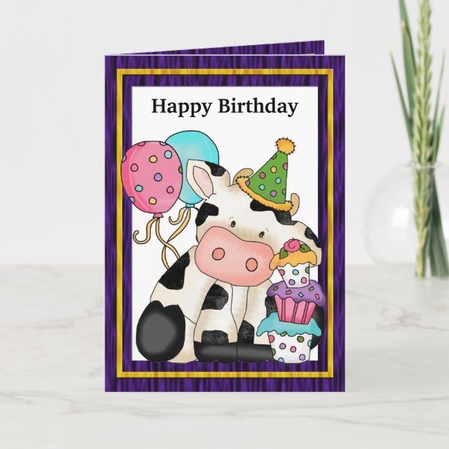 Cartão Birthday Cow Greeting Card (Frente)