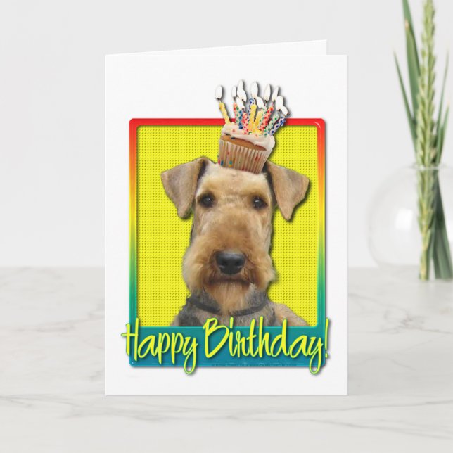 Cartão Birthday Cupcake - Airedale (Frente)