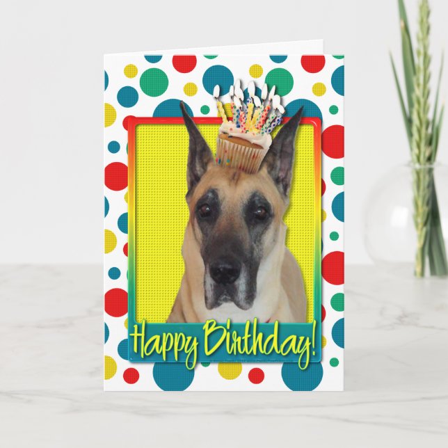 Cartão Birthday Cupcake - Great Dane (Frente)
