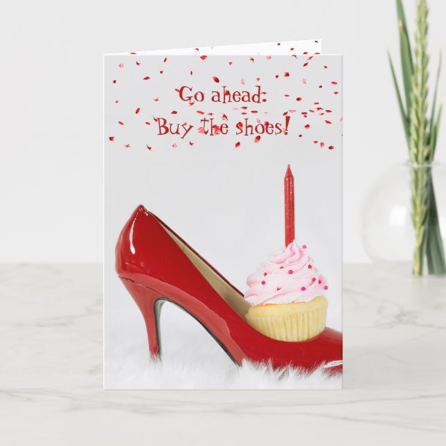 Cartão Birthday Cupcake In a Red Shoe (Frente)