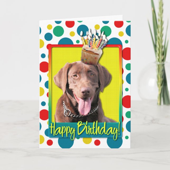 Cartão Birthday Cupcake - Labrador - Chocolate (Frente)