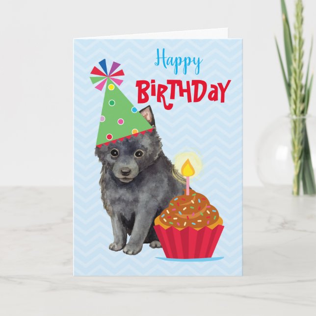 Cartão Birthday Cupcake Schipperke (Frente)