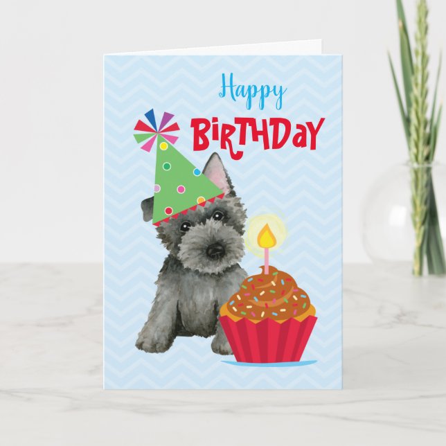 Cartão Birthday Cupcake Scottish Terrier (Frente)
