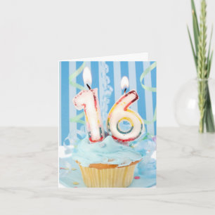 Cartão Birthday cupcake with candles in number 16