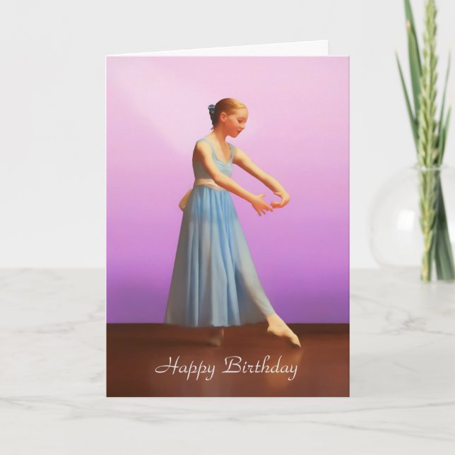 Cartão Birthday, Customizable, Ballerina in Blue (Frente)