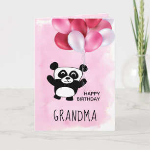 Cartão Birthday Cute Panda Pink Balloon Bouquet