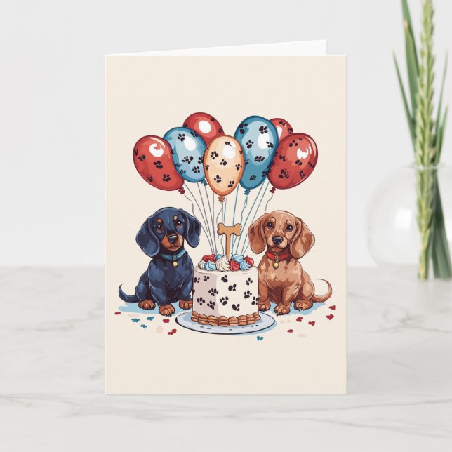 Cartão Birthday Dachshund Dogs (Frente)