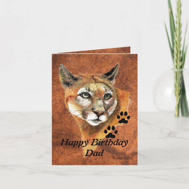 Cartão Birthday Dad Cougar, Puma, Mountain Lion Animal (Frente)