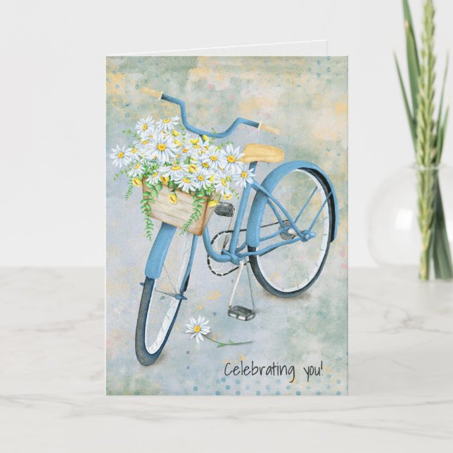 Cartão birthday daisy basket on blue bike (Frente)