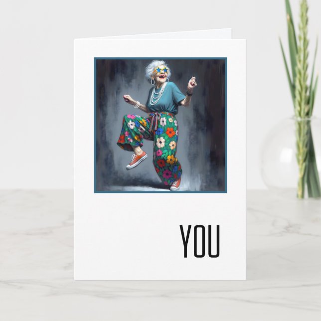 Cartão Birthday Dancing Old Lady  (Frente)