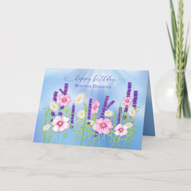 Cartão Birthday Daughter Soft Delicate Flower Garden Blue (Frente)