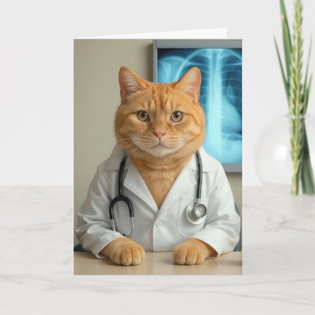 Cartão Birthday Doctor Cat with Stethoscope (Frente)