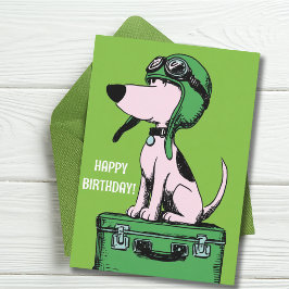 Cartão Birthday Dog Pilot Travel Suitcase Funny Aviation