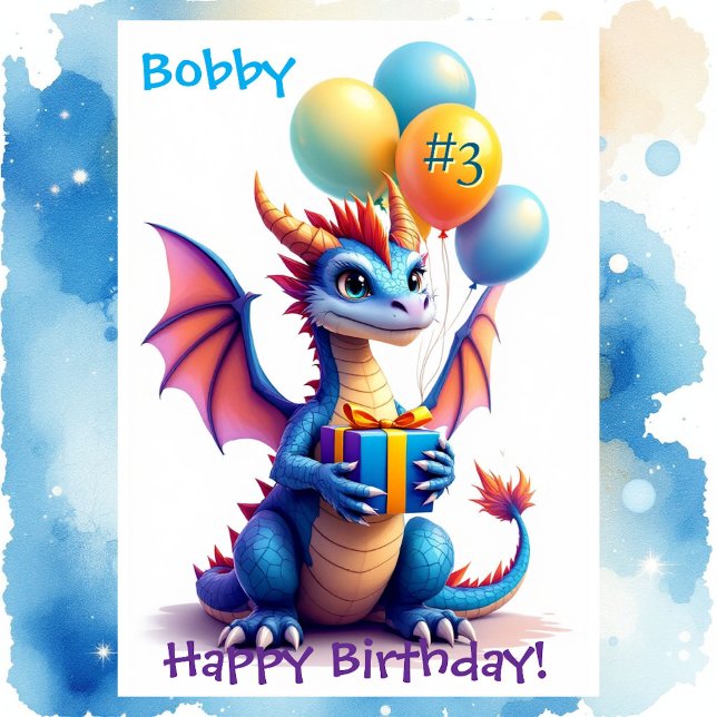 Cartão Birthday Dragon Add Name & Age of Young Boy (Criador carregado)