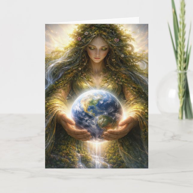 Cartão Birthday Earth Day Gaia Goddess With Planet Earth (Frente)