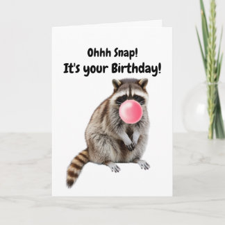Cartão Birthday Engraçado Raccoon sopra bolha rosa