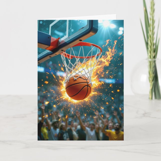 Cartão Birthday for Godson Flaming Basketball In the Net (Frente)