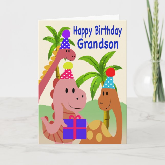 Cartão Birthday for Grandson Dinosaurs (Frente)