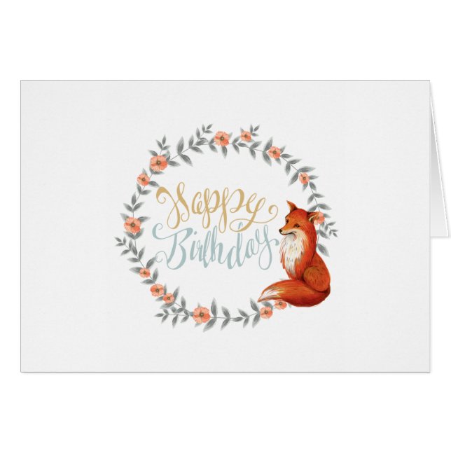 Cartão Birthday Fox Wreath (Frente Horizontal)